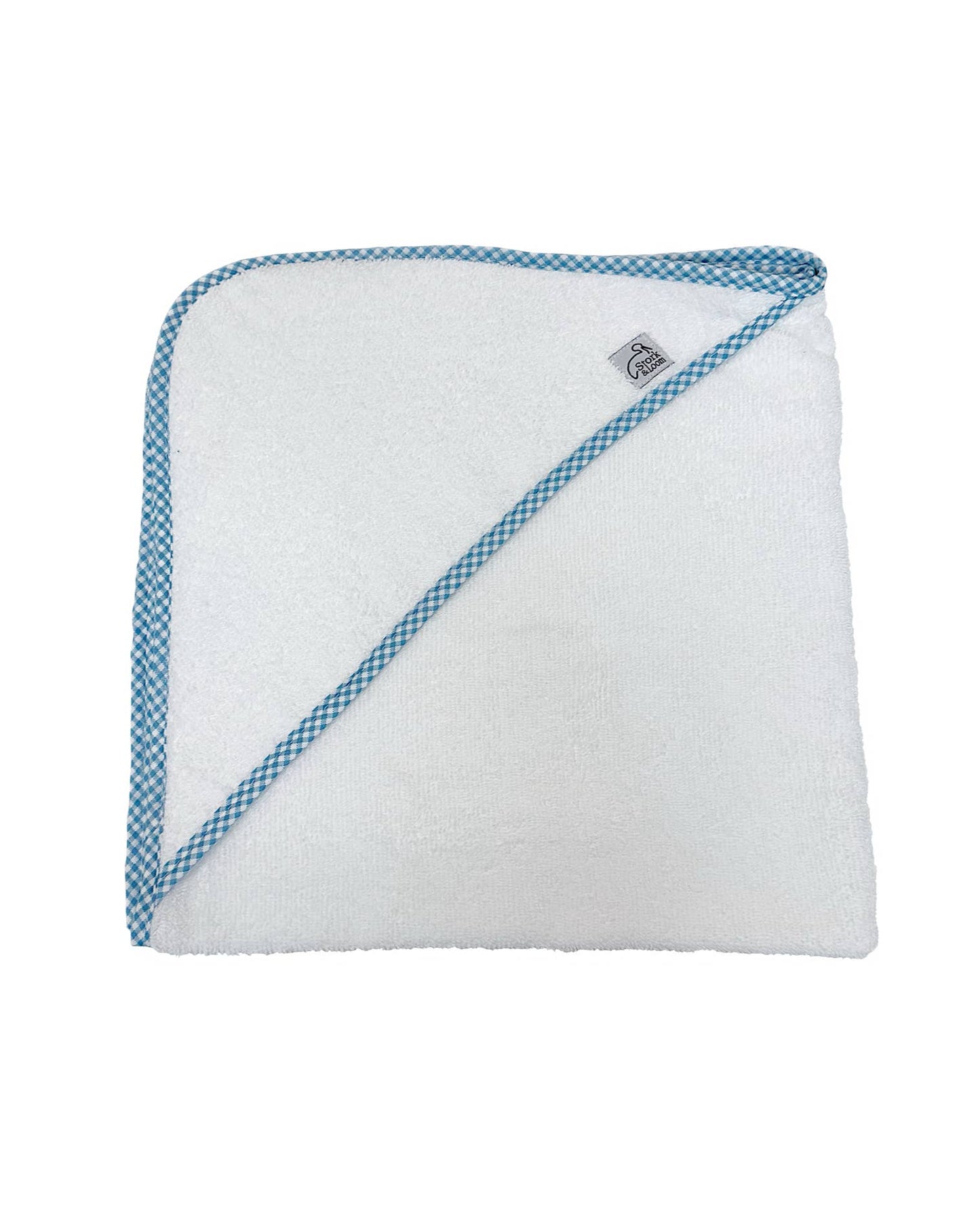 Blue Gingham Trim Hooded Towel - Tiniboo