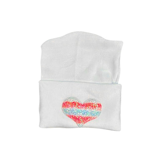 White Cotton Hospital Hat With Striped Sequence Heart