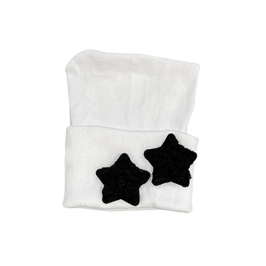 White Cotton Hospital Hat With Two Black Fur Stars