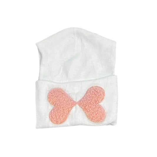 White Cotton Hospital Hat With Two Pink Hearts
