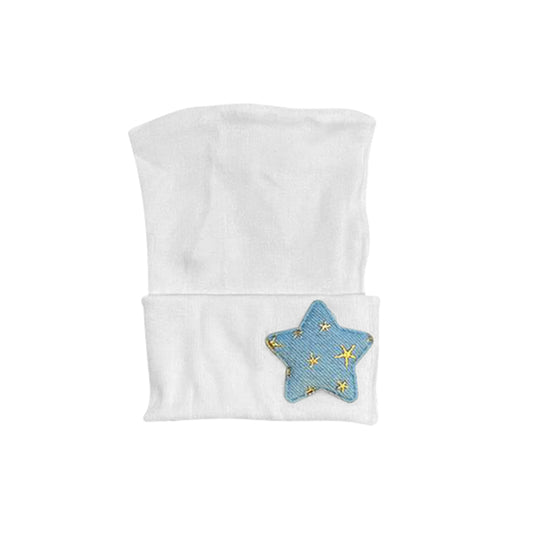 White Cotton Hospital Hat With Blue Denim Star
