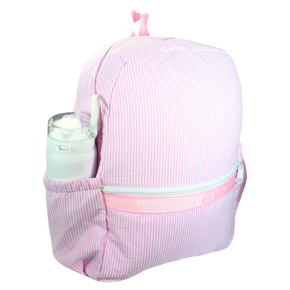 Pink Seersucker Medium Backpack w/ Pocket