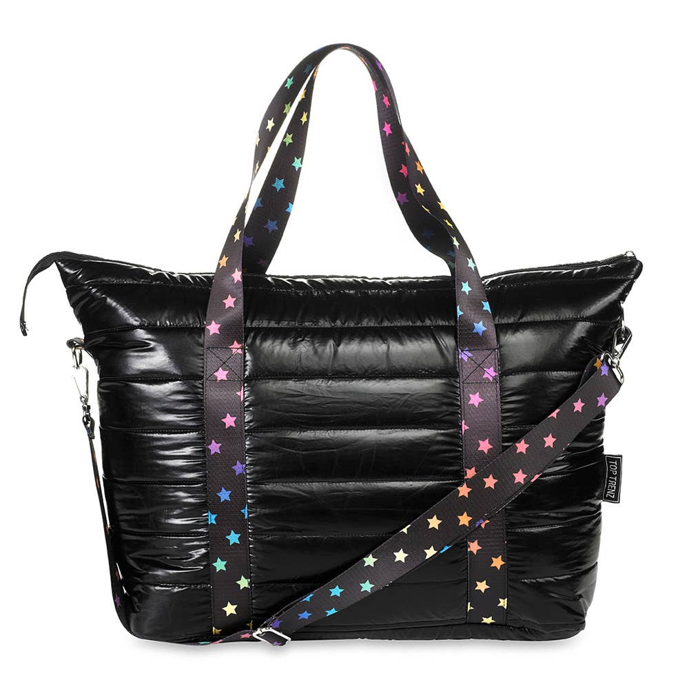 Black Puffer Tote  with Scatter Star Strap - Tiniboo