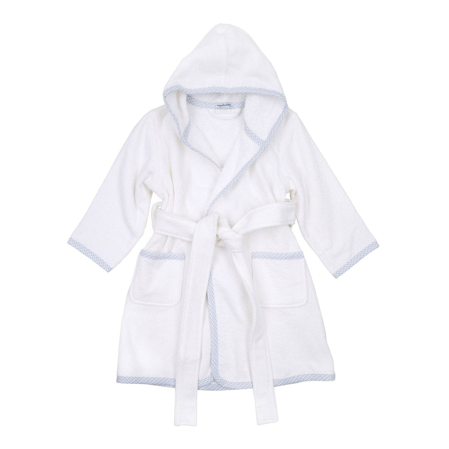 Essentials Light Blue Gingham Trim Bathrobe - Tiniboo