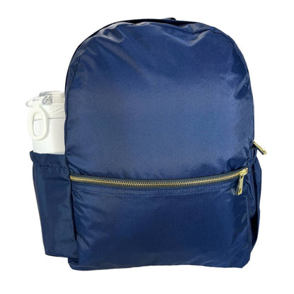 Navy Nylon Brass Medium Backpack w/ Pocket - Tiniboo