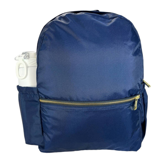 Navy Nylon Brass Medium Backpack w/ Pocket