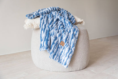 Cuddle Cookie Faux Fur Baby Blanket Wave Blue