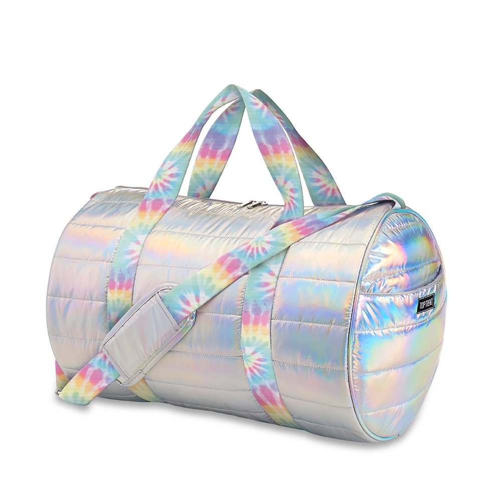 Iridescent Puffer Duffle Bag Tie Dye Pastel Delight Straps