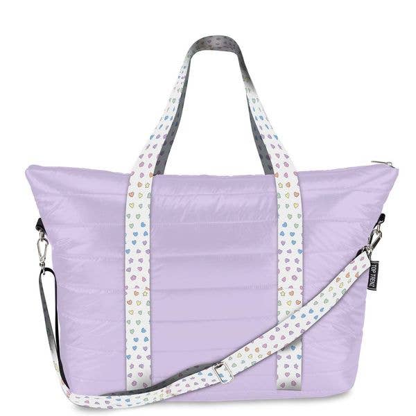 Purple Puffer Tote with Rainbow heart Straps - Tiniboo