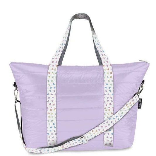Purple Puffer Tote with Rainbow heart Straps - Tiniboo