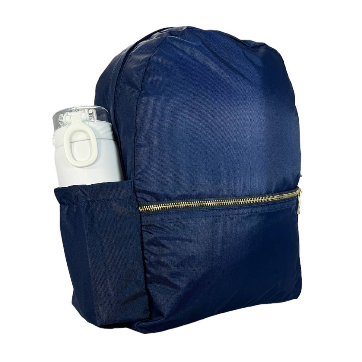 Navy Nylon Brass Medium Backpack w/ Pocket - Tiniboo