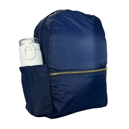 Navy Nylon Brass Medium Backpack w/ Pocket - Tiniboo