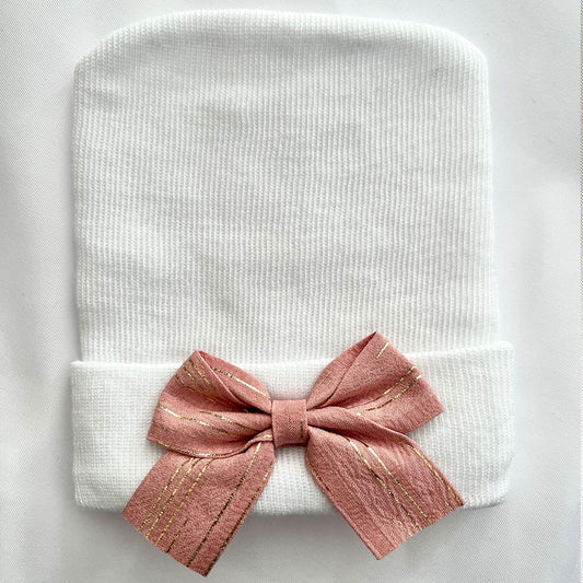 Pink and Gold Bow Hospital Hat