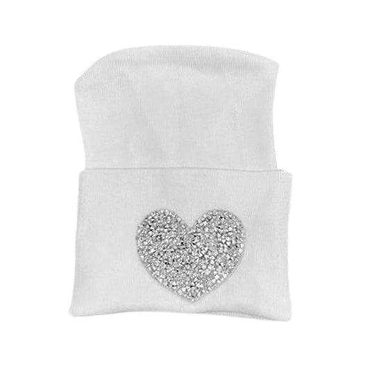 White Cotton Hospital Hat With Silver Sparkle Heart