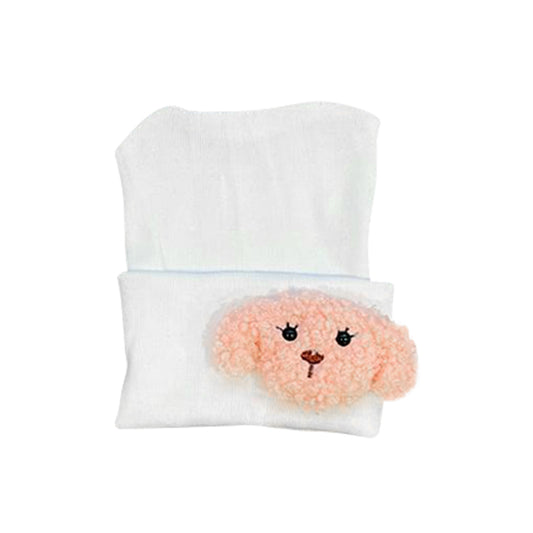 White Cotton Hospital Hat With Pink Dog