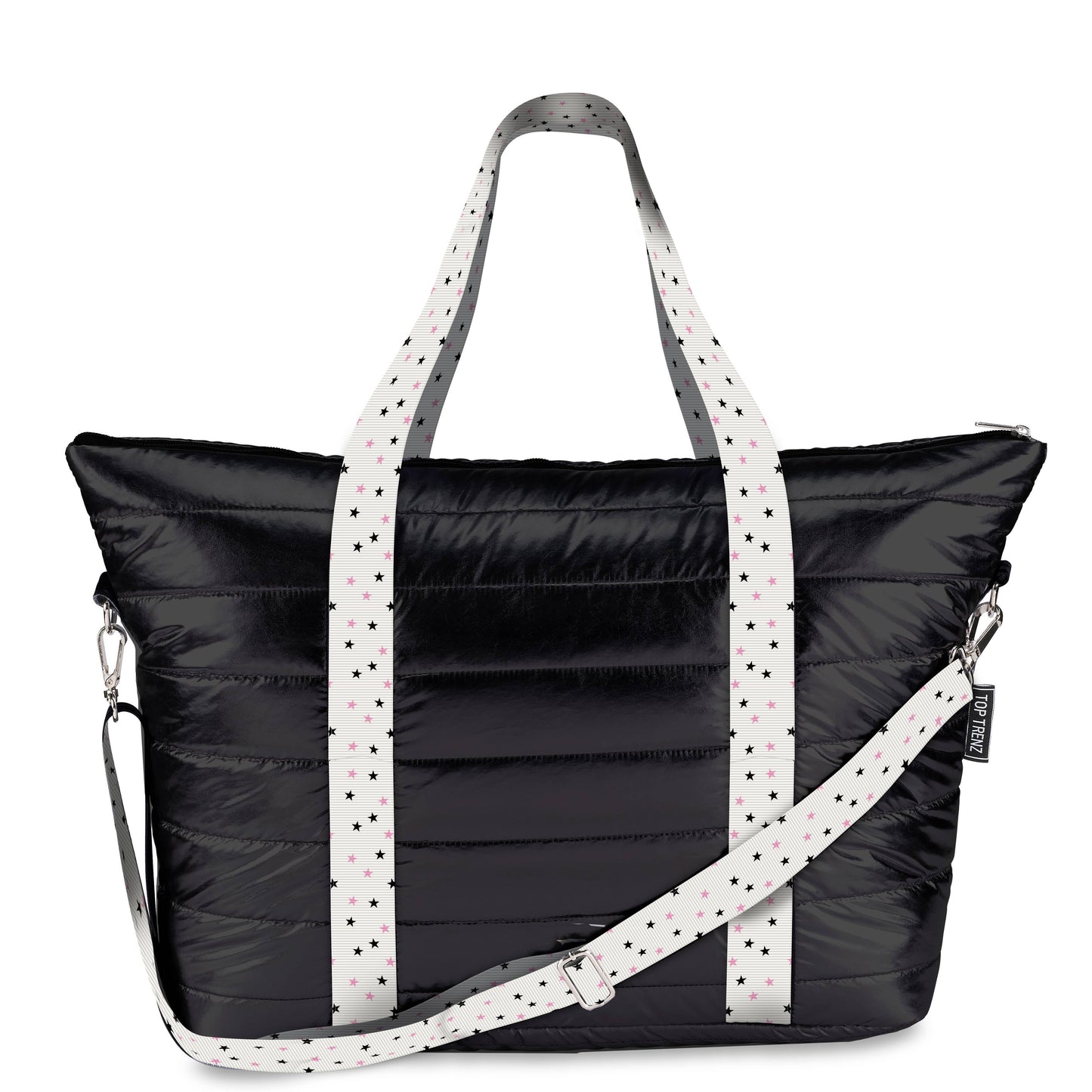 Black Puffer Tote with Twinkle Star Strap - Tiniboo