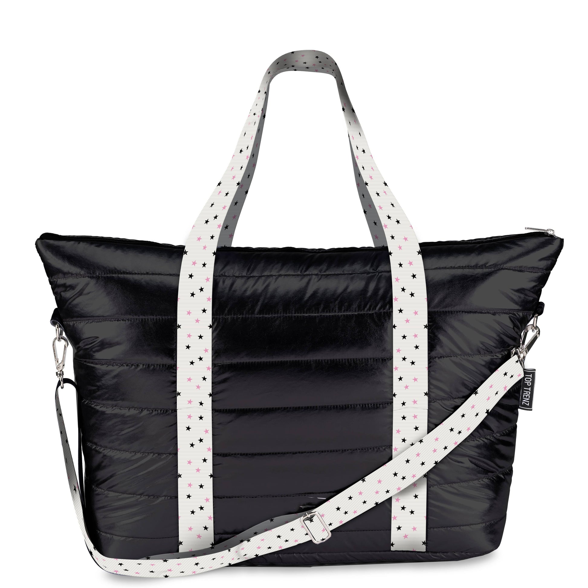 Black Puffer Tote with Twinkle Star Strap - Tiniboo