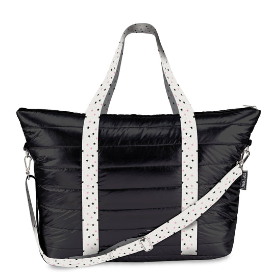 Black Puffer Tote with Twinkle Star Strap - Tiniboo