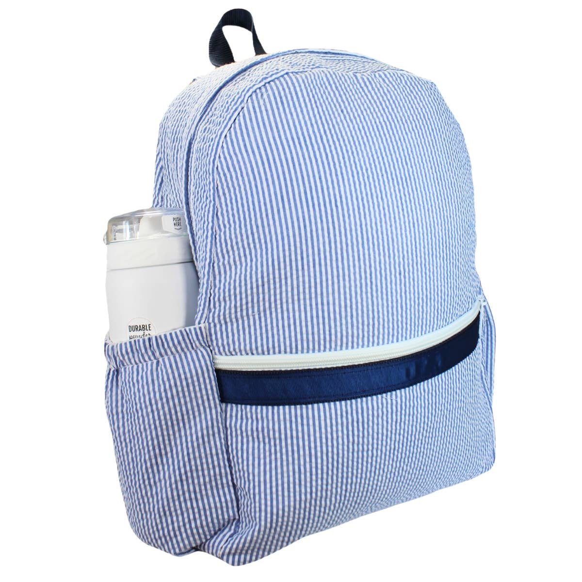 Navy Seersucker Medium Backpack w/ Pocket