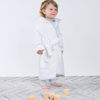 Essentials Light Blue Gingham Trim Bathrobe - Tiniboo