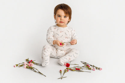 Ribbed Floral Footie with Hand Covers - Tiniboo