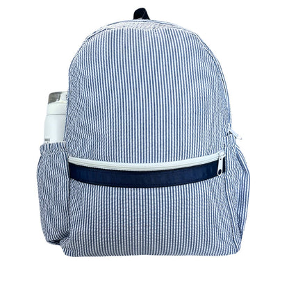 Navy Seersucker Medium Backpack w/ Pocket